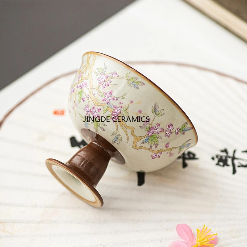 Ceramic Tea Cup Plant Pattern Design Home Kung Fu Tea Set Hand Drawn Ceramic Master Cup Tea Set Accessories Kitchenware