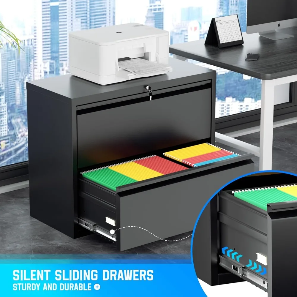 خزانة ملفات جانبية معدنية مع قفل، أسود، وحدة تخزين مكتبية لملفات Legal/Letter/A4/F4