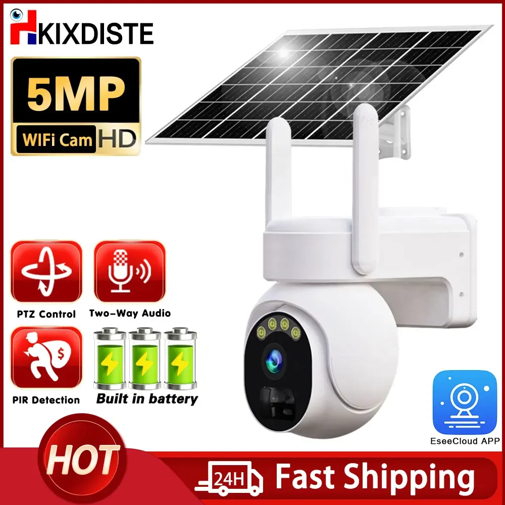 

5MP PTZ IP WiFi Camera Solar Power Low Comsunption Panel Built-in Battery Surveillance Cameras PIR Human Detection Outdoor IP66