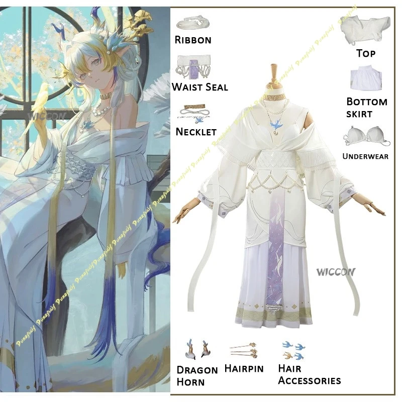 

Arknights Cosplay Costumes Shu Dress Hair Accessories Girls White Long-sleeved Purple Top Underwear Necklet Christmas Halloween