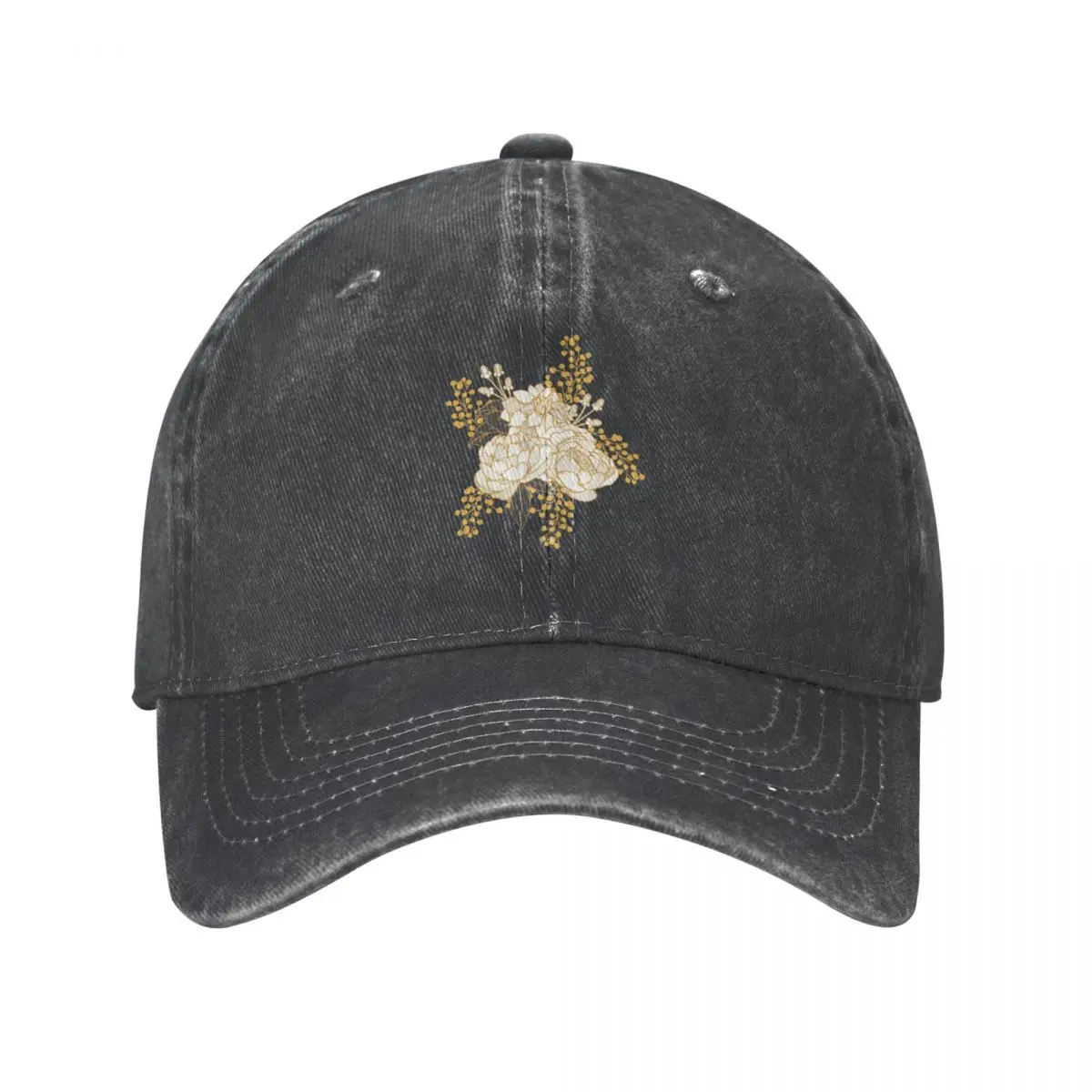 White + Gold Florals Cowboy Hat Hood Ball Cap hard hat For Man Women's