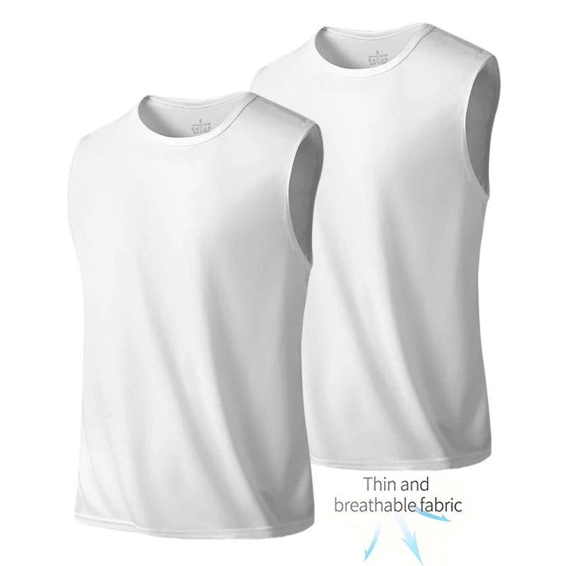 

2 шт., мужские однотонные базовые сетчатые жилеты для бега, модная повседневная мужская футболка без рукавов, спортивные топы для фитнеса с круглым вырезом, молодежные майки