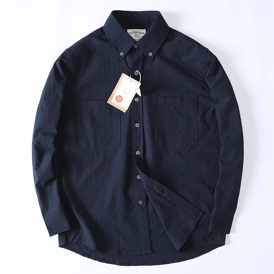 Japanese High-Street Lightweight Breathable Jacquard Seersucker Shirt Men's Fashion Casual Long Sleeve Fall Top
