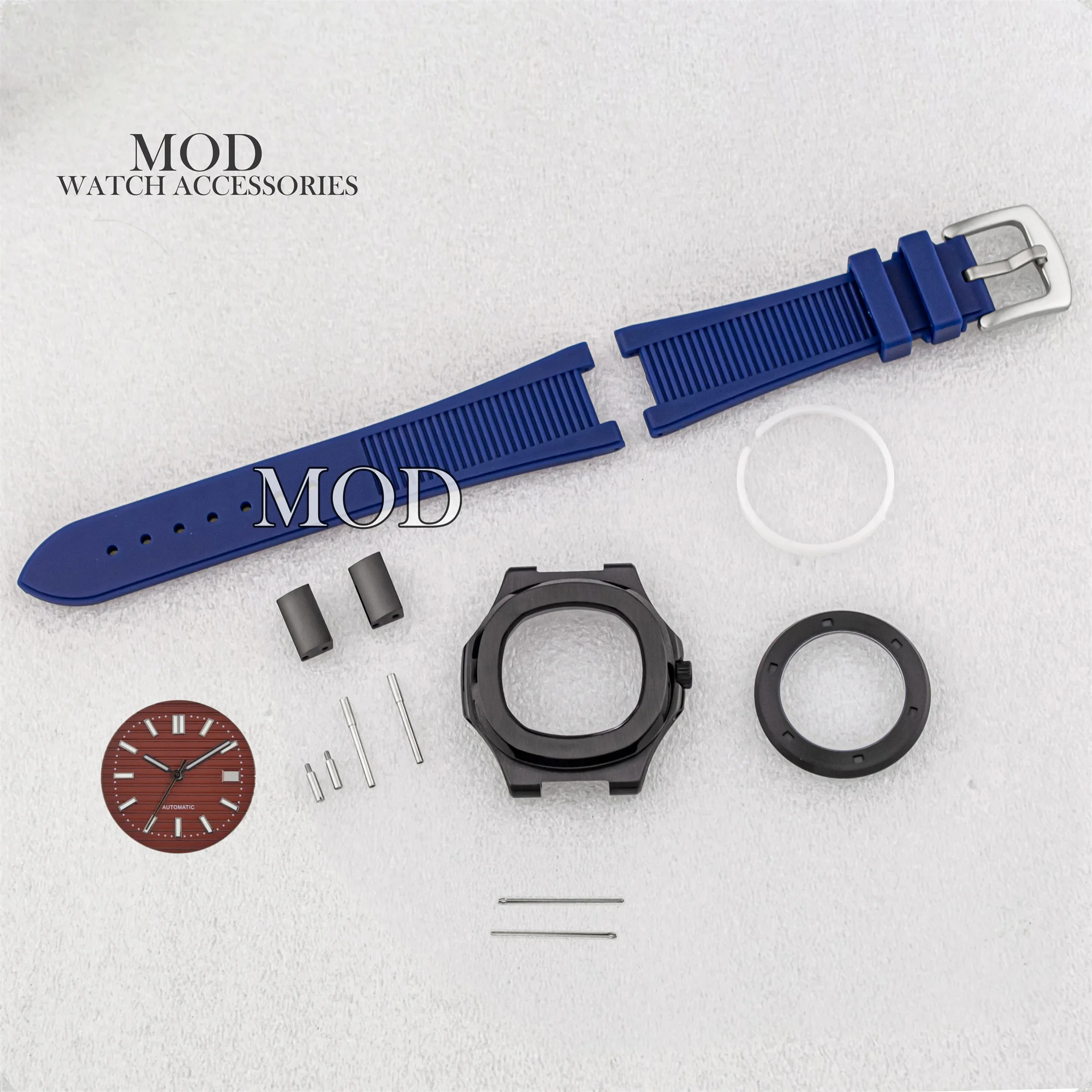 41mm NH35 Case Rubber Bracelet PVD Black Stainless Steel Watch Case Green Luminous Dial Hands Fit Nautilus NH35 Movement Parts