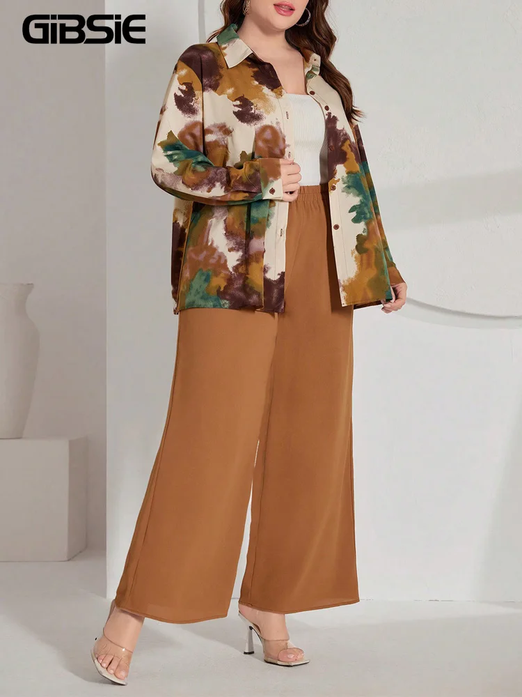 Image of GIBSIE Übergrößen-Hosensets für Damen 2026 Frühling Neue Lose Vintage Batik-Hemden und Weite Hosen Elegante Zweiteiler-Outfits für Frauen
