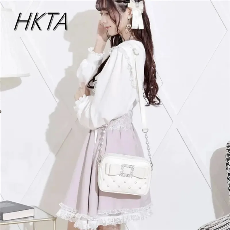 

DY20Japanese Mines Лолита с бантом, женская сумка, летняя мода, жемчуг, стразы, стразы, сумки-мессенджеры из искусственной кожи, милый милый розовый рюкзак для девочек