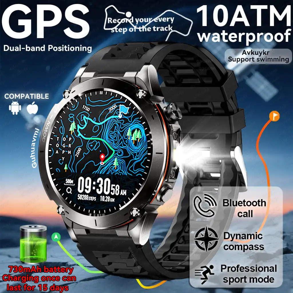 

Новинка 2025 года для HUAWEI IOS Ultra GPS Смарт-часы 10ATM Водонепроницаемые встроенные двухдиапазонные GNSS-компас Военный спортивный мужской браслет SWIM