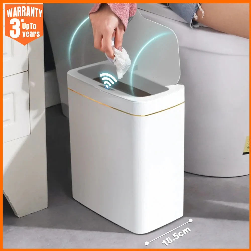 Smart Bathroom Trash Can Automatic Bagging Electronic Trash Can White Touchless Narrow Smart Sensor Garbage Bin Smart Home 15L