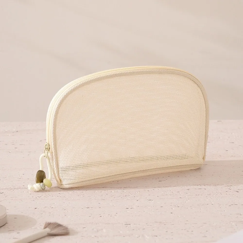 Pure Color Breathable Mesh Makeup Bag Large Capacity Hand-Held Lipstick Bag Lightweight Transparent Travel Toiletry Bag Women