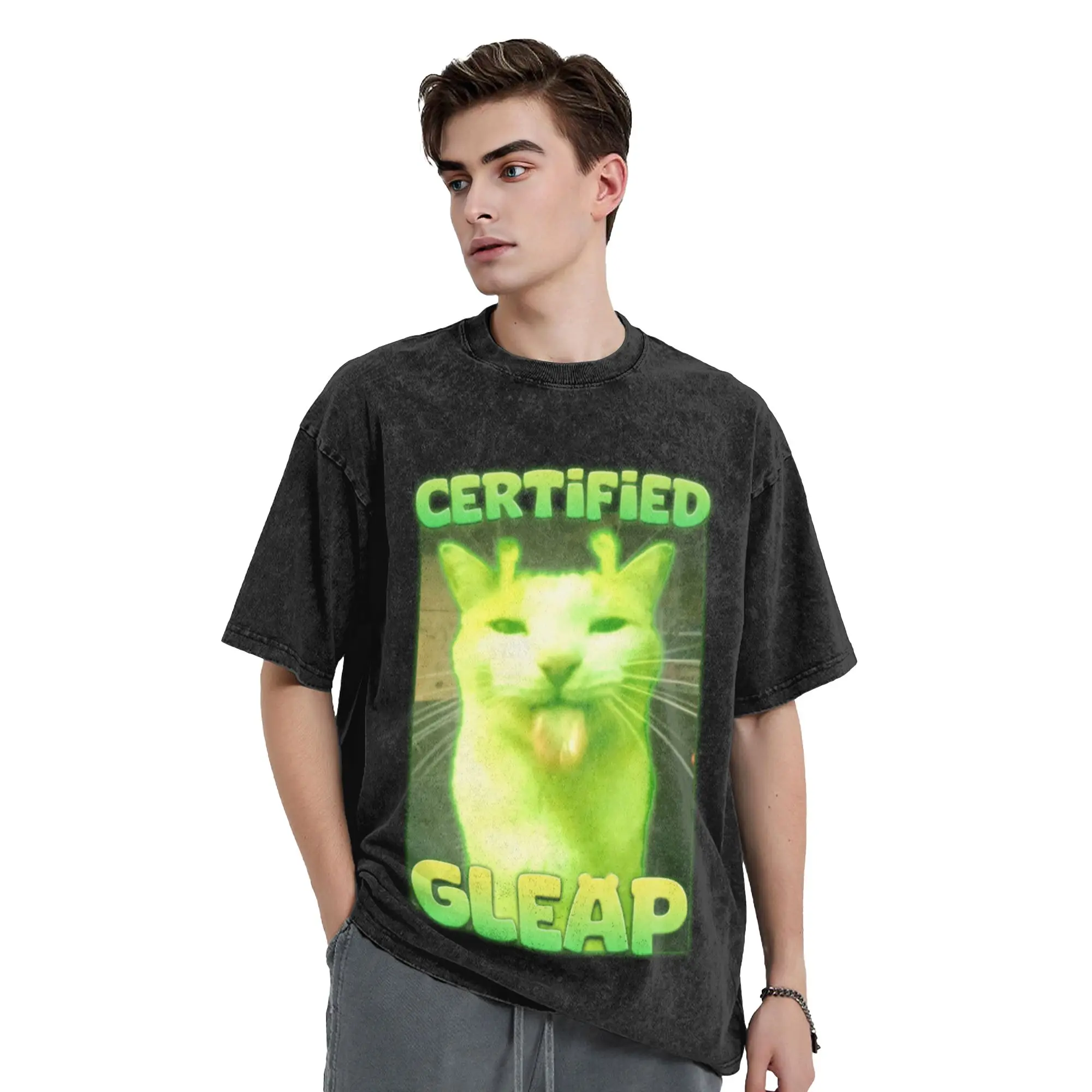 Funny Alien Brainrot Cat Meme Gifts Unique Cool A Vintage Oversized Cotton Unisex T-Shirts