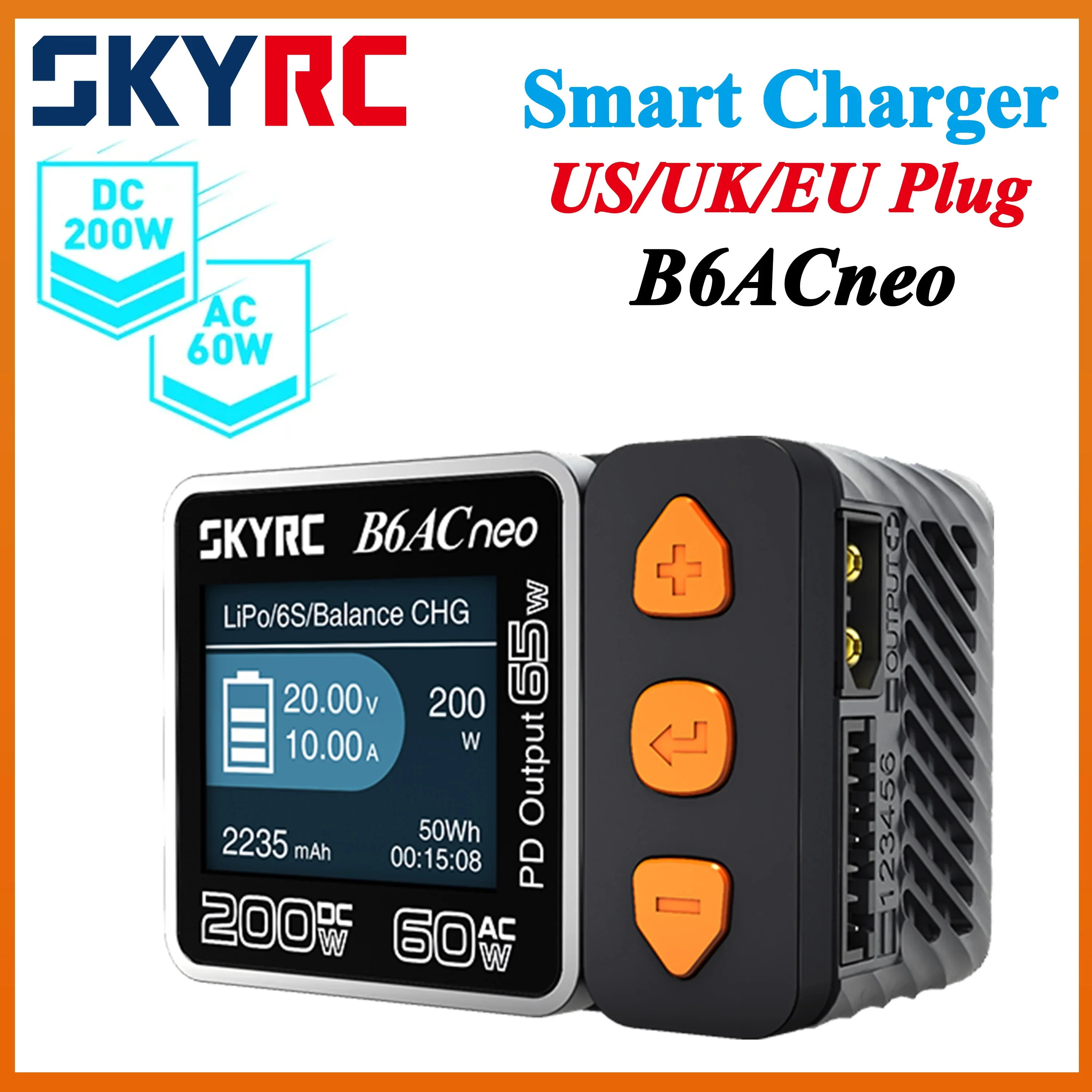 

SKYRC B6ACneo Smart Charger DC 200W AC 60W Battery Balance Charger EU/US/UK Plug for RC Car Plane Drone Boat SK-100200 Upgrade