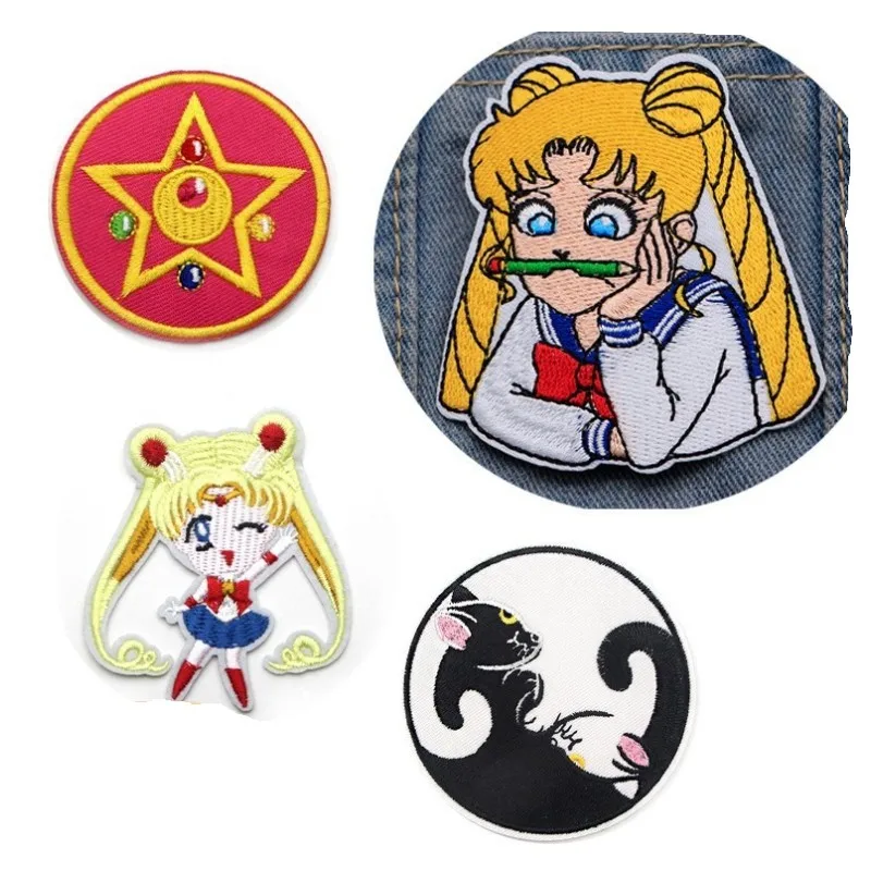 Sailor Moon Patches Mercury Mars Jupiter Venus Uranus Neptune Embroidery Iron On Applique Clothing Handmade DIY Garment figure