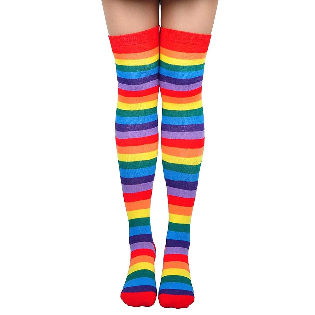 Over Knee Rainbow Thigh High Socks and Gloves Set Cosplay Accessories Arm Leg Warmers for Girls