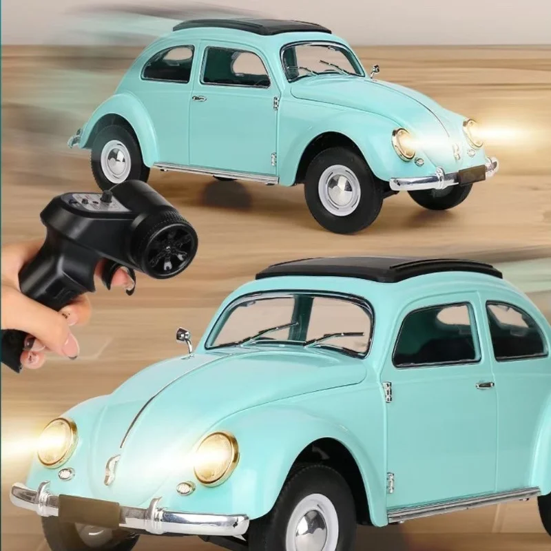 New D62 Mini Naughty Rondelin Retro Simulation Beetle Light Drift Flat Run Remote Control Car Children Rc Toy Kids Surprise Gift