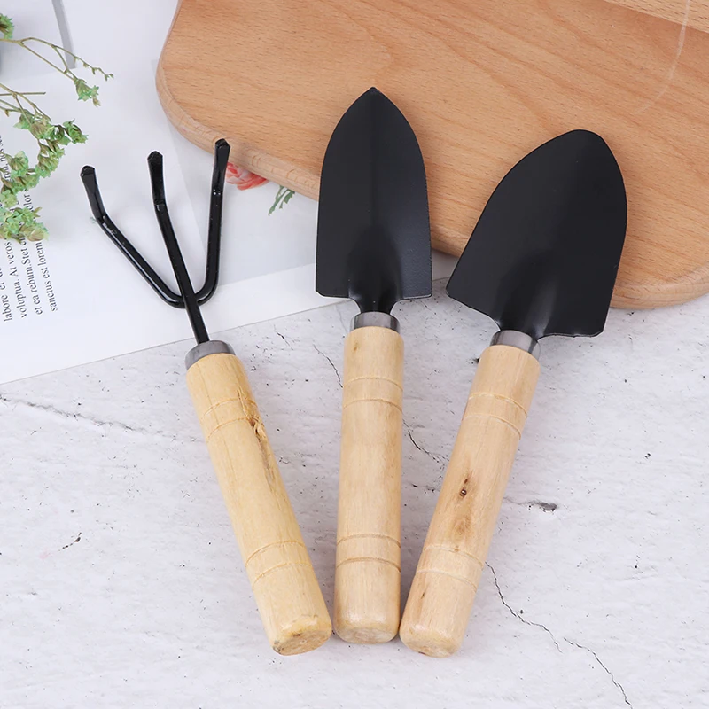 3Pcs/set Mini Garden Tool Sets Shovel Rake Spade Bonsai Tools Set Wooden Handle