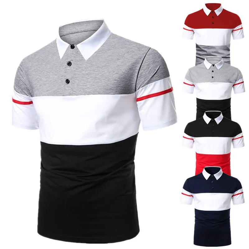 

2024 Men's new lapel short-sleeve polo Amazon Express wish explosion lapel splicing T-shirt top