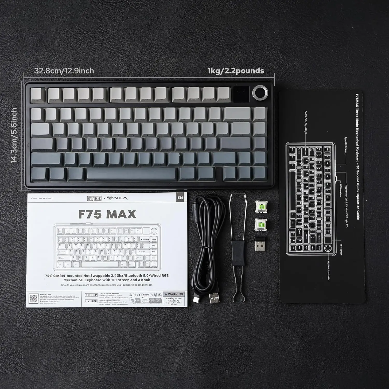 Aula F75 MAX ワイヤレスメカニカルキーボード TFTスクリーンとノブ