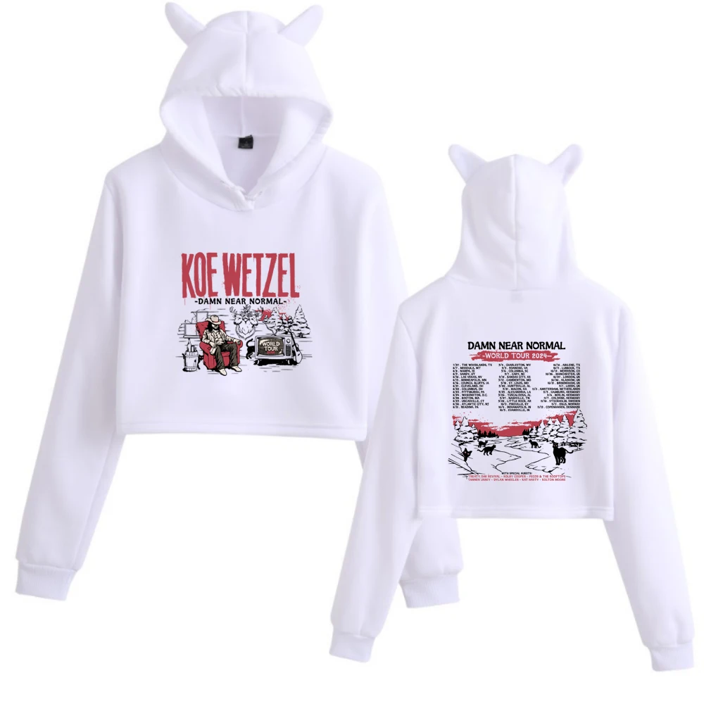 Koe Wetzel Damn Near Normal Tour 2024 Cat Ears Hoodie Printing Regular Girls Fashion Clothing Music Fans Gift Long Sleeve Casual