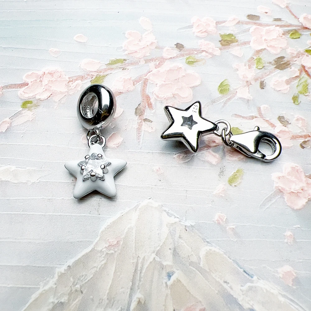 Dangle Charm White Star Pendant Hot Sell Europe Fine European Romantic Gift For Women in Pure 925 Sterling Silver