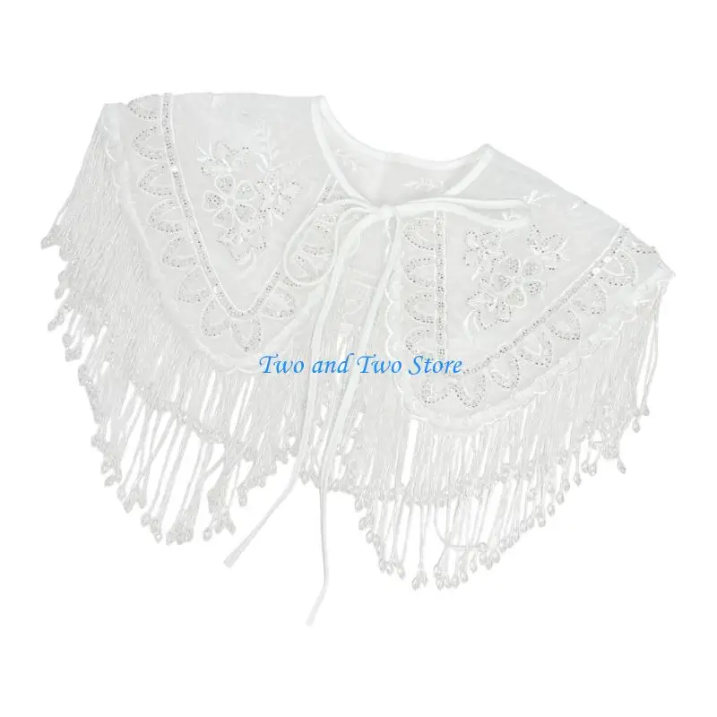 HX6F Traditional Chinese Styles Capes Detachable Collar with Fringed Shoulder Wrap for Formal Occasion Costume Accessories