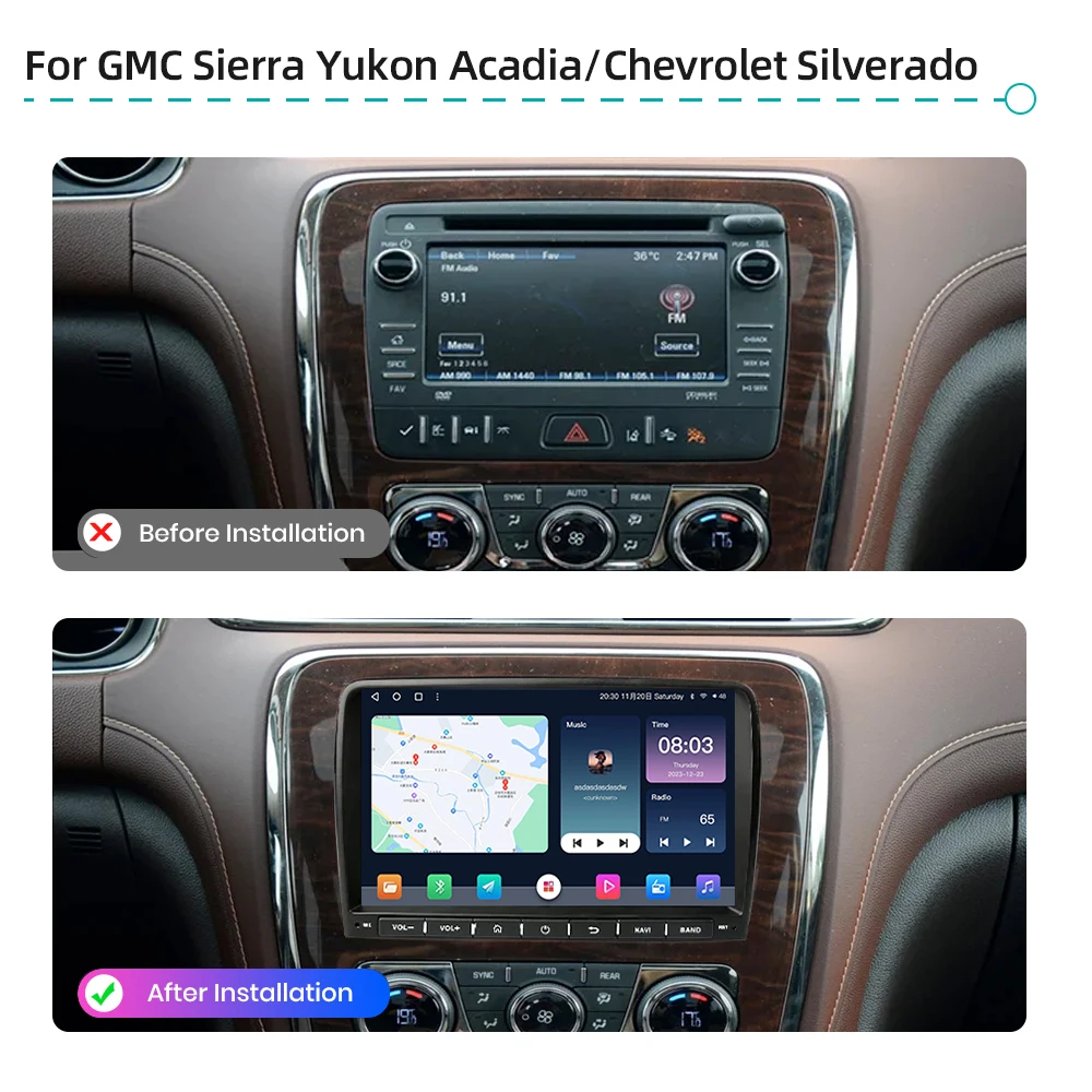 Lecteur de limitation de voiture Android 13 CarPlay, navigation GPS, WiFi, Bluetooth, radio pour GMC Sierra Yukon Acadia Chevrolet Silverado