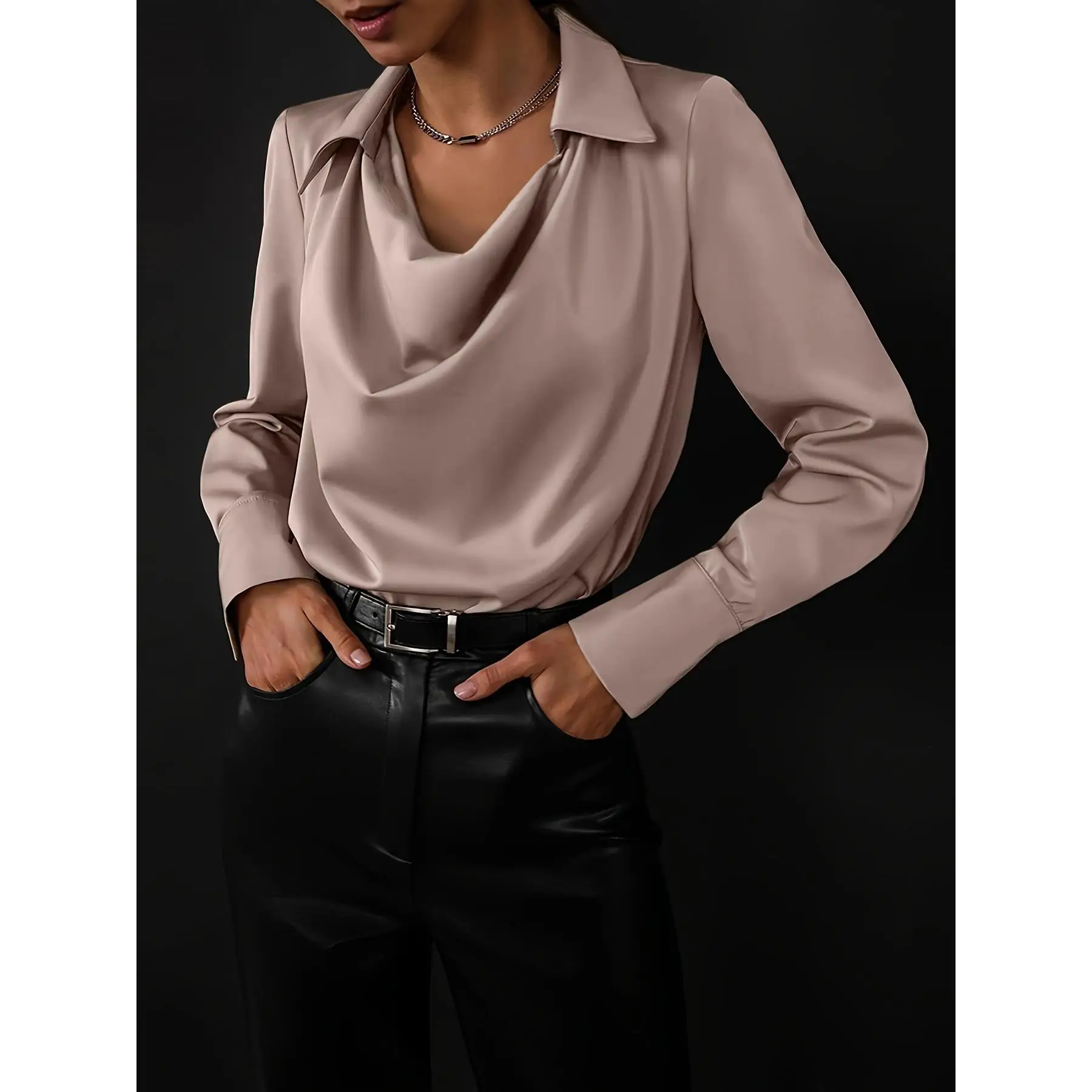 

Women's Long Sve irt Pure Color Polyester Fiber Ladies Top Spring 2024 Regular Sve Length 50cm-65cm Casual irt