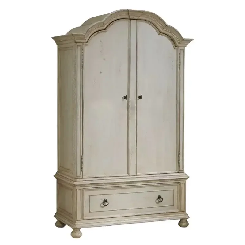 

American country solid wood double door, French retro white old locker European storage wardrobe