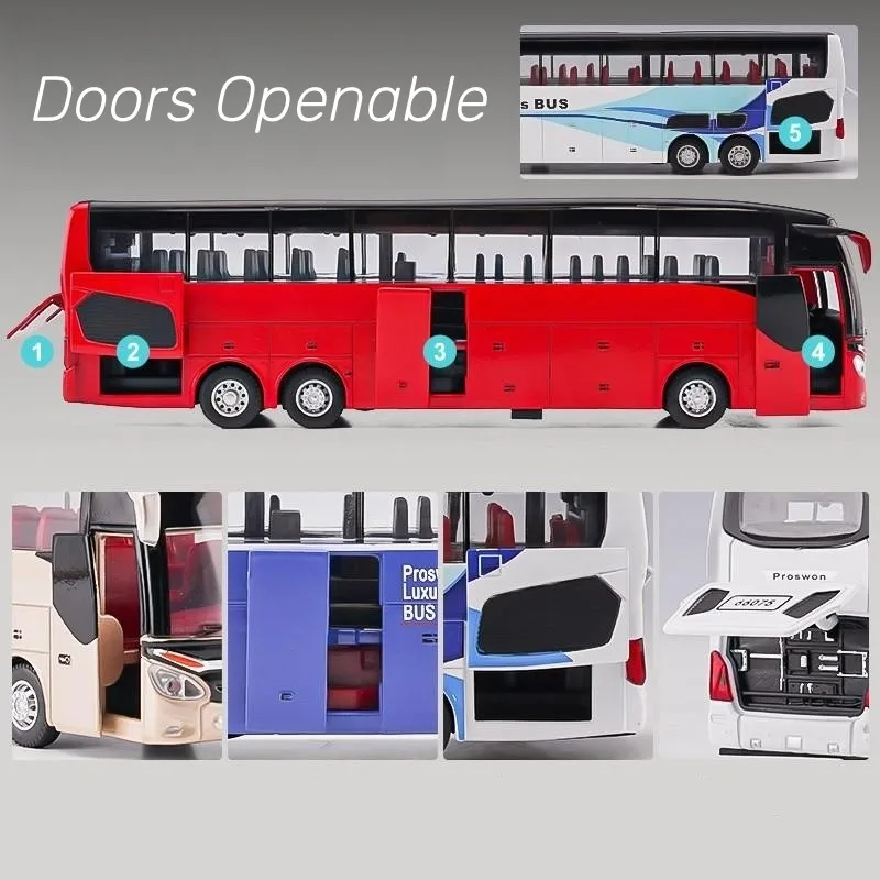 1/50 SETRA Luxury Coach Bus Toy Car Diecast Miniature Model Pull Back Sound & Light Educational Collection Gift For Boy Children