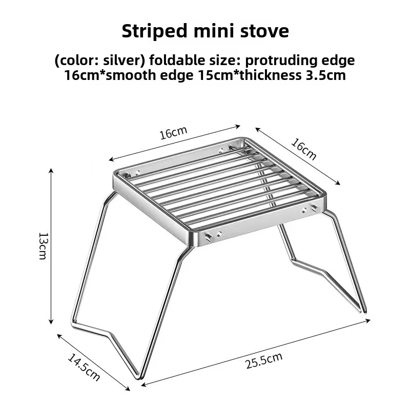 Rejilla para barbacoa al aire libre, rejilla para parrilla portátil plegable de acero inoxidable, bandeja para parrilla, soporte para hervidor, Mini barbacoa con rejilla a rayas