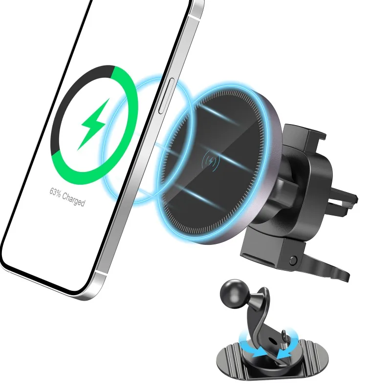 15W Fast Charge Wireless Magnetic Car Charger Phone Holder Mount for Navigation Magnetic Wireless Car Charger