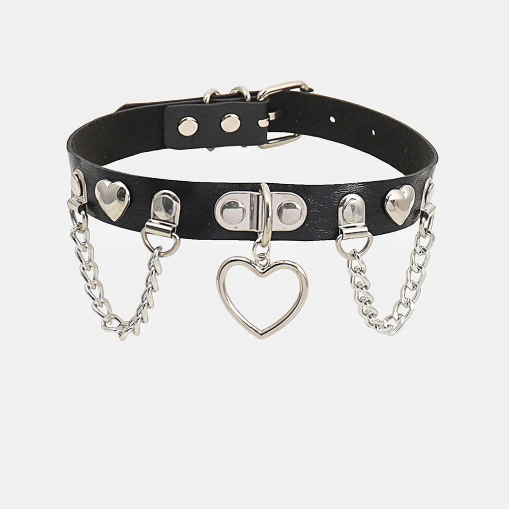 Punk Gothic Rock and roll Individuality Chain Dark Night club Rock and roll Sweet Cool Tassel Love Leather Choker Cortex Pendant