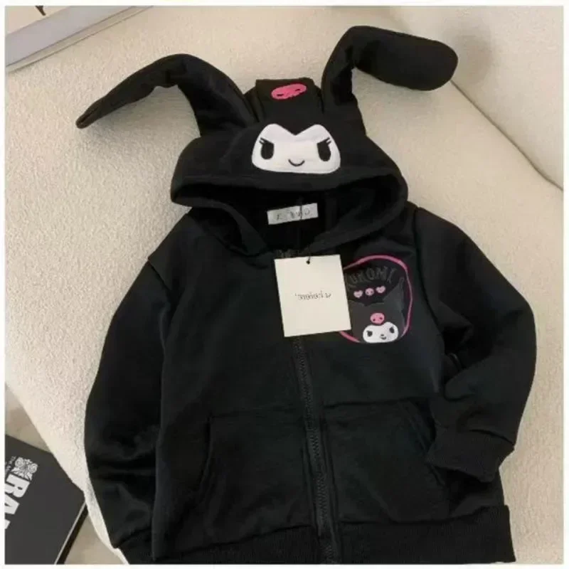 Children Sanrio Sweatshirt Hooded Kawaii My Melody Kuromi Cinnamoroll Zipper Long Sleeve Warm Coat Purin Plush Girls Hoodie Gift