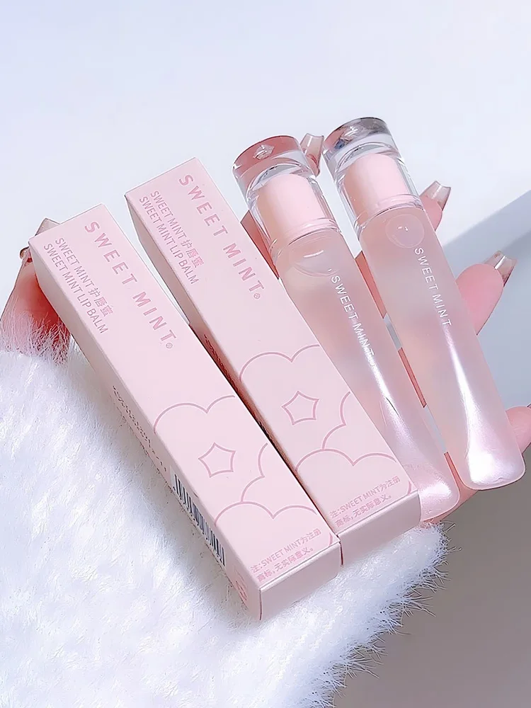 Baume à lèvres doux menthe, Base lumineuse hydratante, couleur Texture transparente, usage quotidien, humidité longue durée
