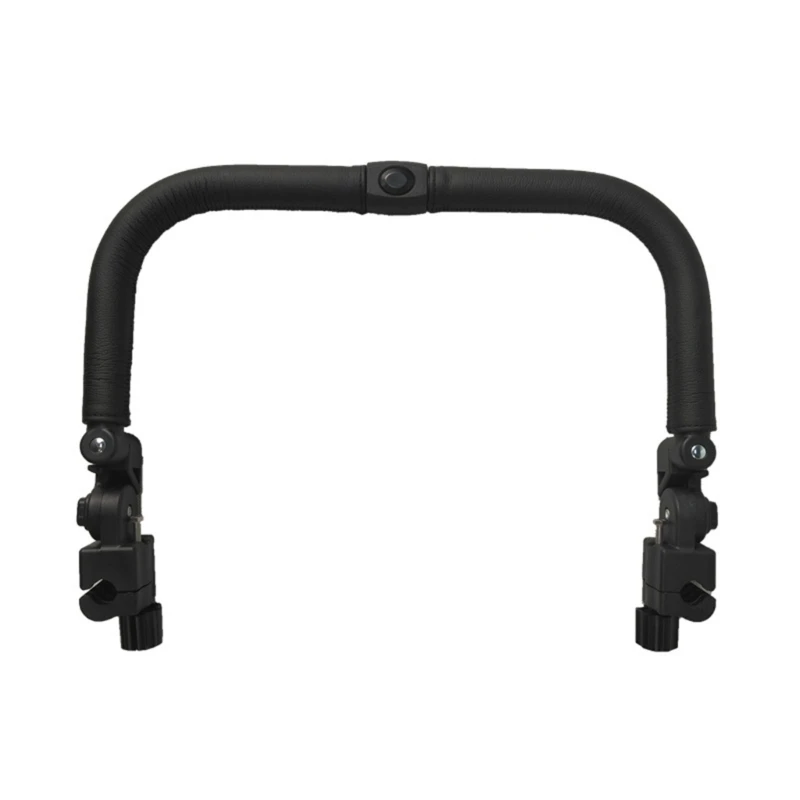 

F62D Baby Strollers Armrest Black PU Leather Handrail Front Handle, Detachable Strollers Replacement Bumper Bar