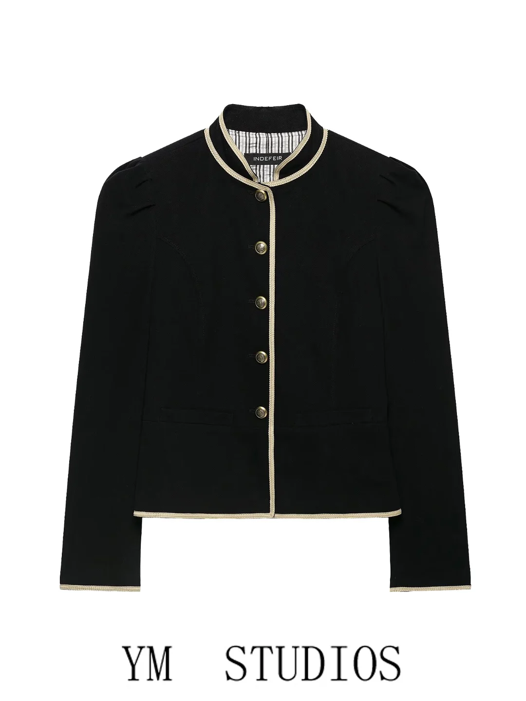 Women's Slim Fit Short Jacket Striped Button Decorated Shoulder Collision Ruffle  Autumn Top Fashion European Style Long ...