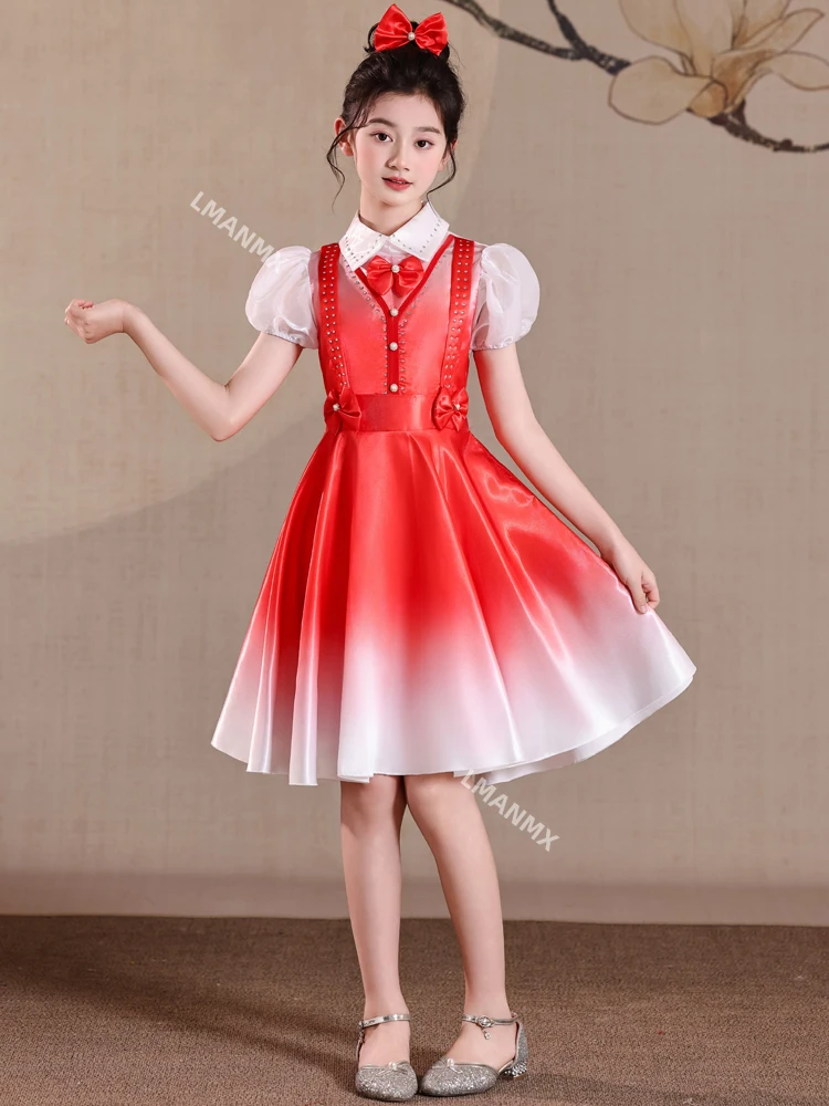 زي أداء الأطفال، تلاوة الشعر الوطني الأحمر، زي جوقة المدرسة الابتدائية، زي الرقص وشاح أحمر