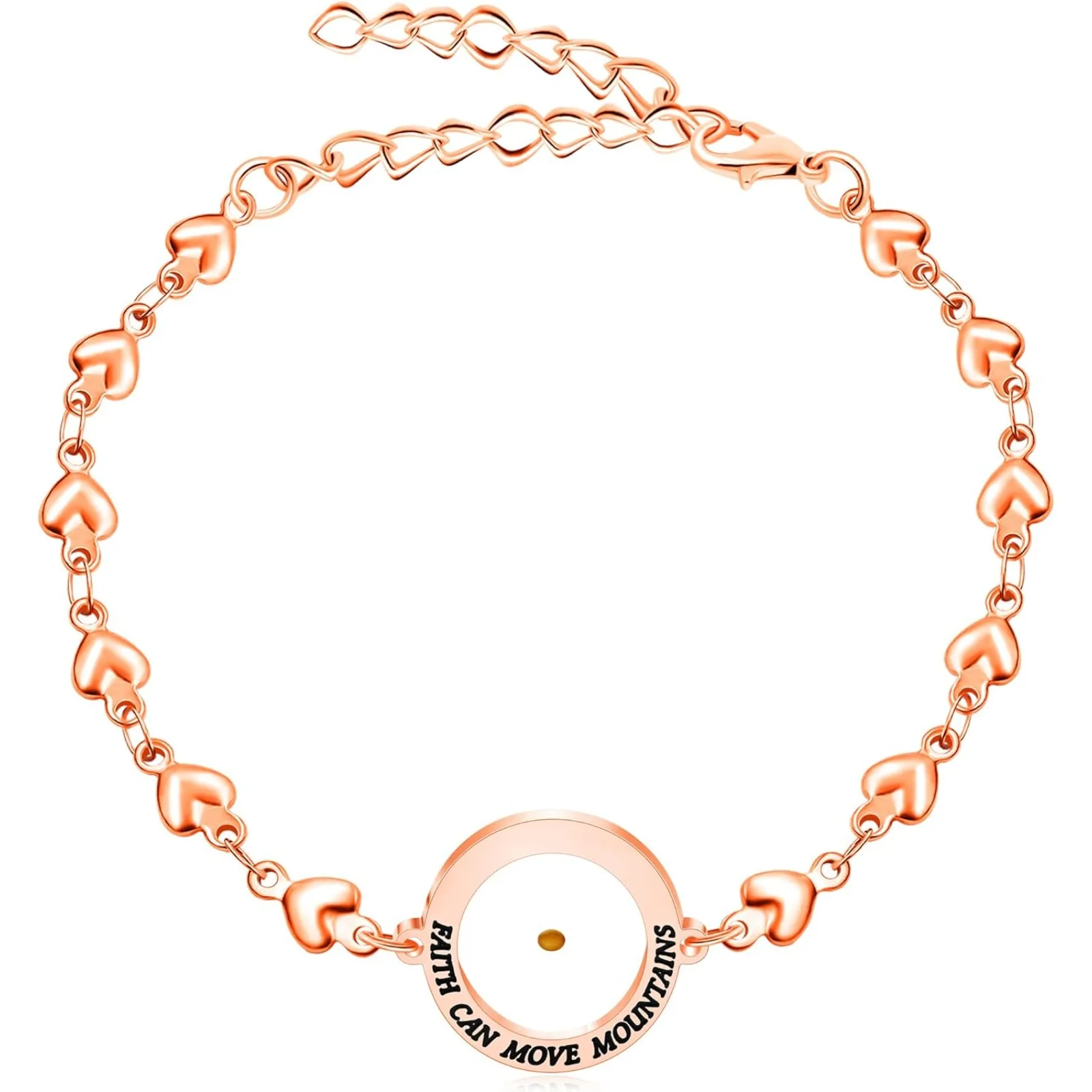 

Stainless Steel Inspirational Mustard Seed Bracelet with Love Heart Link Chain, Adjustable Faith Jewelry for Women