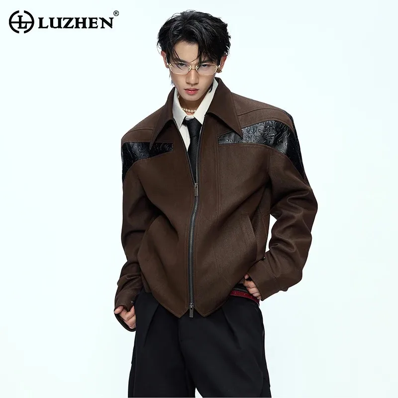 

LUZHEN Fashion Luxury Handsome Niche Leather PU Patchwork Design Casual Jacket 2025 Autumn New Original Street Men's Coat JY4031