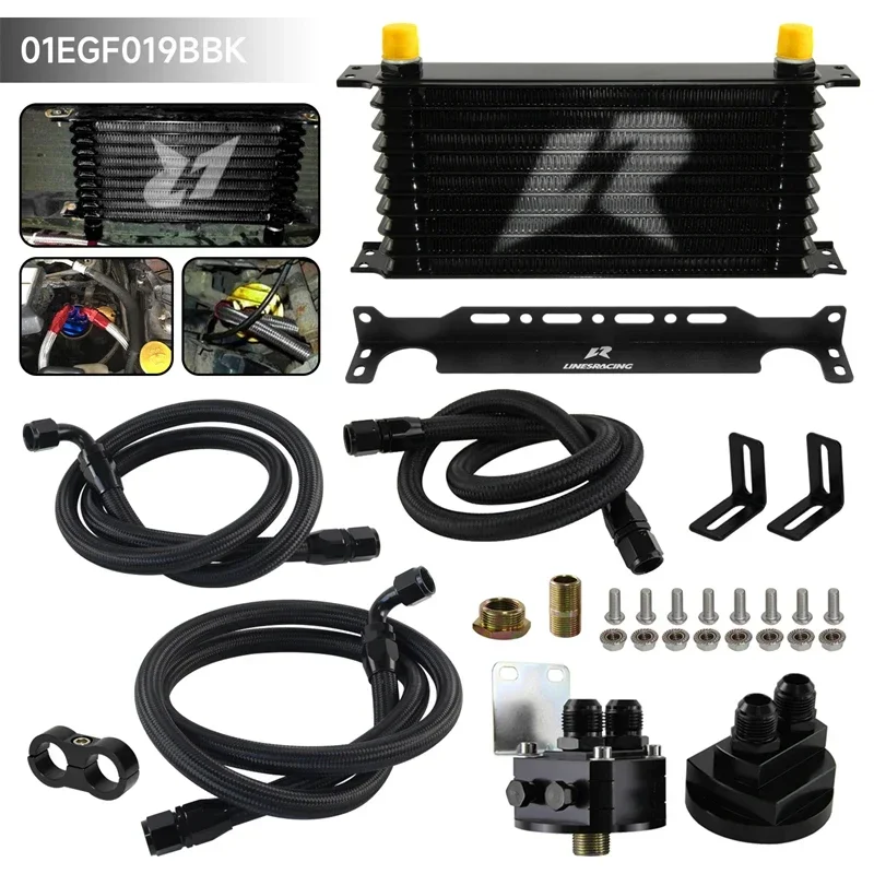 10 Row AN10 Oil cooler Universal Trust w/Bracket+Filter Relocation Adapter Hose Kit 3/4