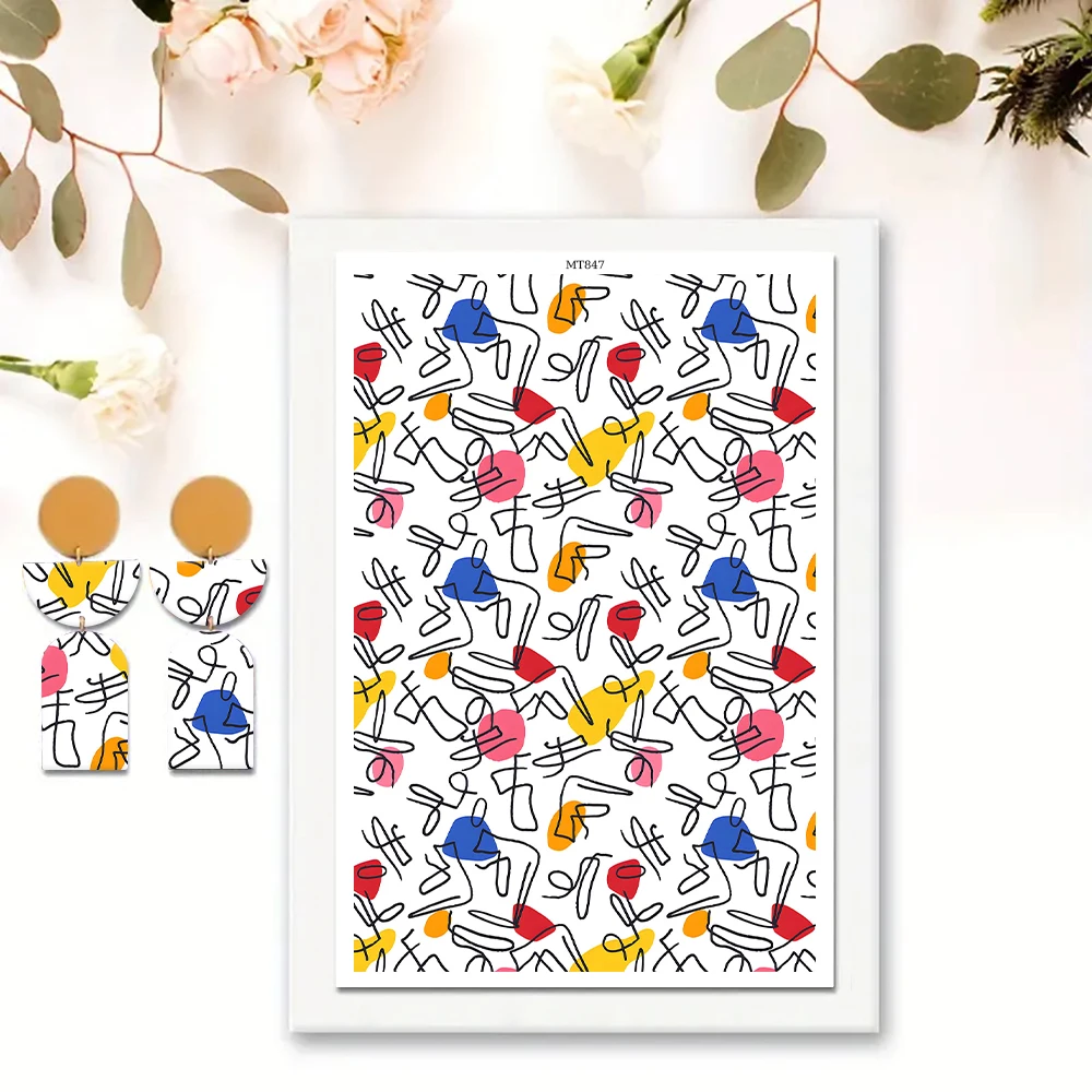 Cute Eggs Ruler Leopard Line Pattern Soft Ceramic Earrings Water Soluble Disposable Sticker for Diy Jewelry Making Decal