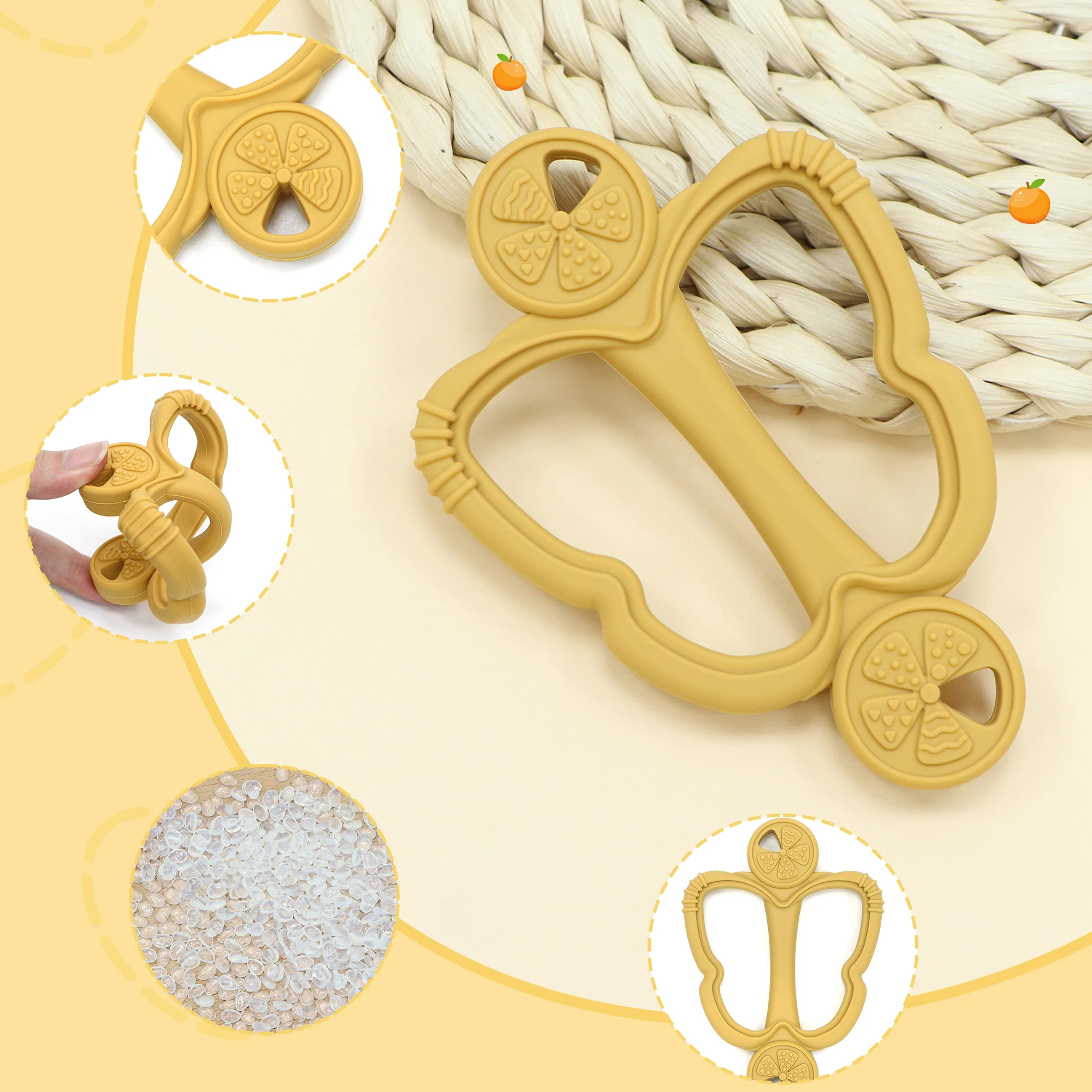 Siliconen bijtring uit één stuk met handvat, fruitbijtring, siliconen babybijtspeeltje, een essentieel item voor baby's tijdens het tandjes.