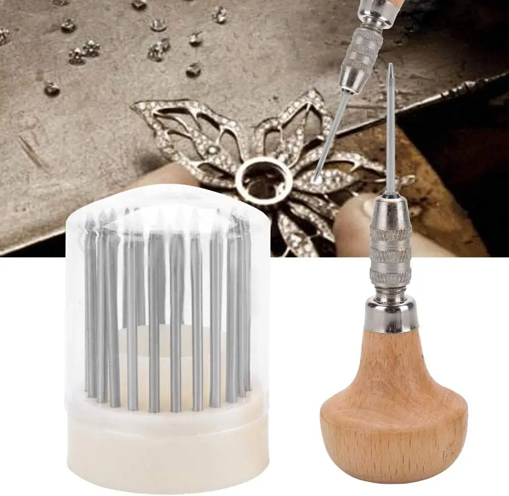 23Pcs Jewelry Beading Tool Kit with Diamond Stone Setting Gravers Wooden Handle Jewelry Making Tools for Goldsmith and Jeweler