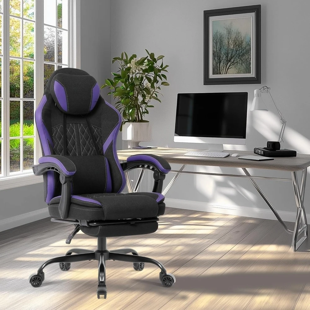 

Ergonomic High-back Gaming Chair with Footrest, Adjustable Headrest and Massage Lumbar Support, 90-155° Free Tilt