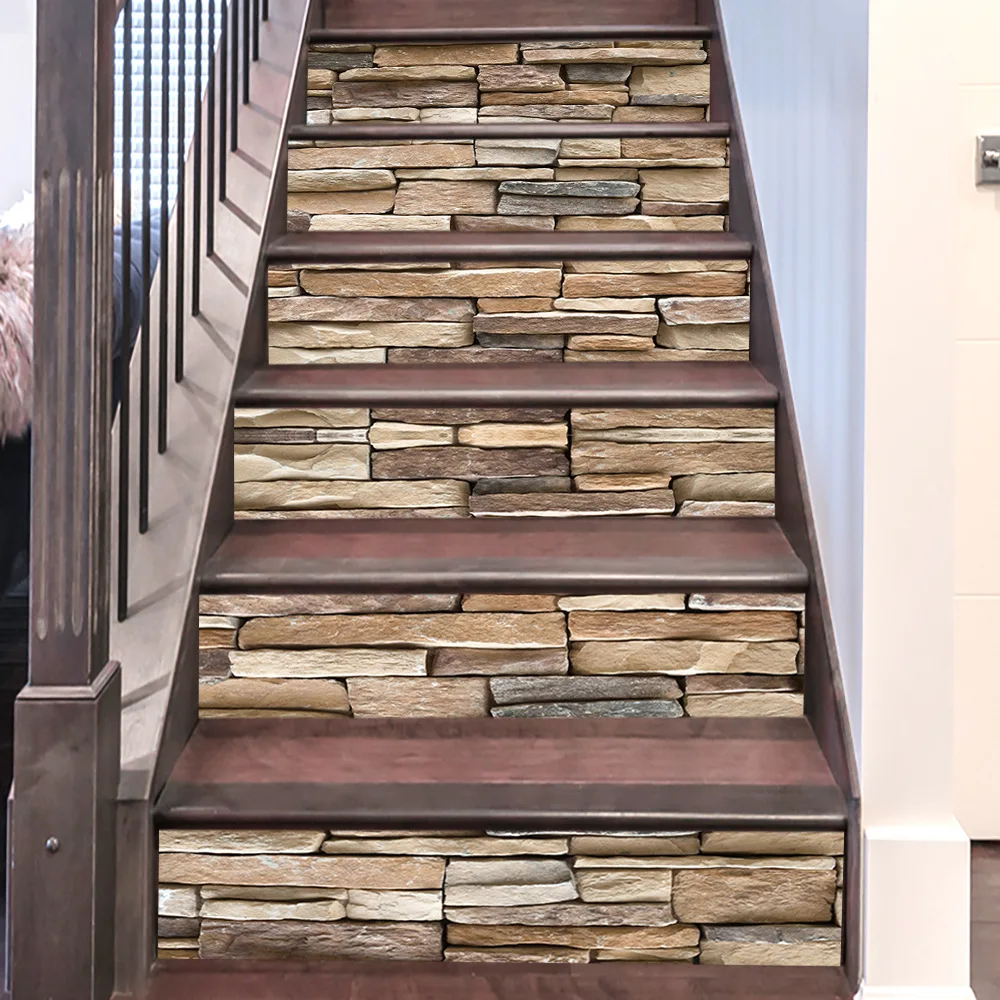 3D Stone Stair Riser Stickers 100x18cm Vinyl Retro Rock Wall Decals Peel & Stick Staircase Decor Wallpaper DIY Home Renovation