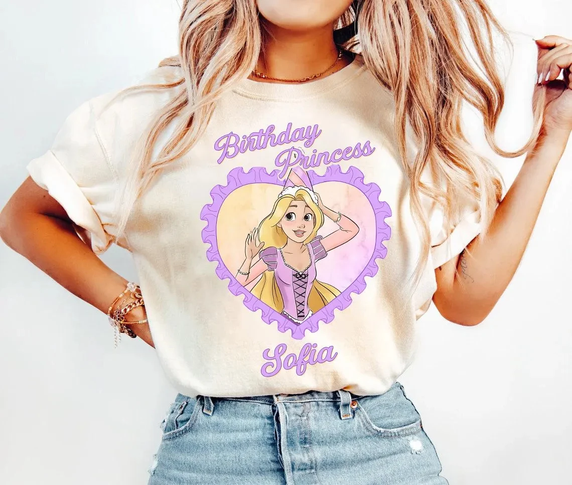 

Custom Disney Tangled Princess Rapunzel Coquette Bow Birthday T-Shirt, Disney Princess Rapunzel Shirt, Disneyland Princess