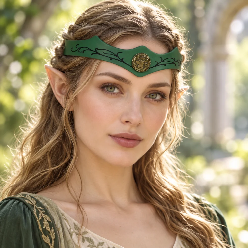 Forest Elf Leather Headband – Green Brown Black Medieval Fairy Headpiece for Renaissance LARP Cosplay
