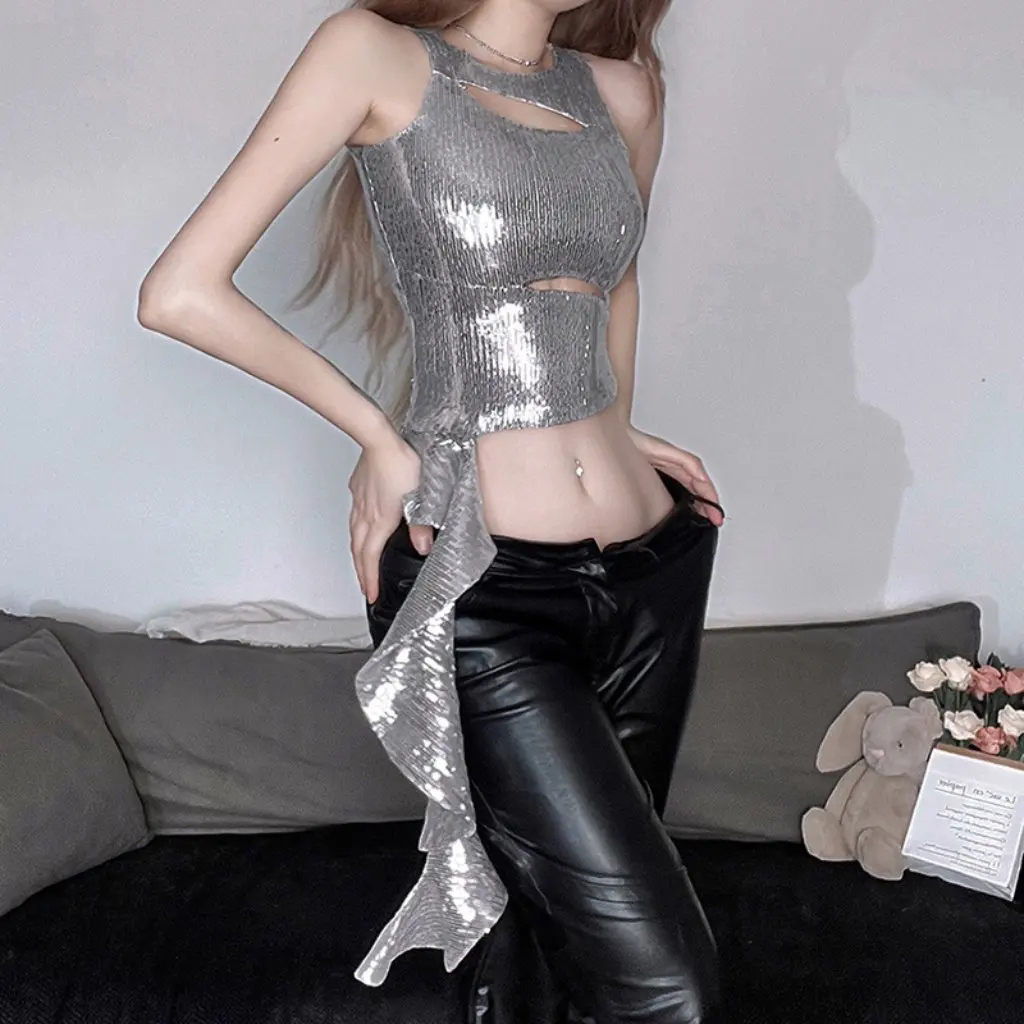 

Women's Sexy Sleeveless round Neck Vest Solid Color European American Style Spring New Clothing from