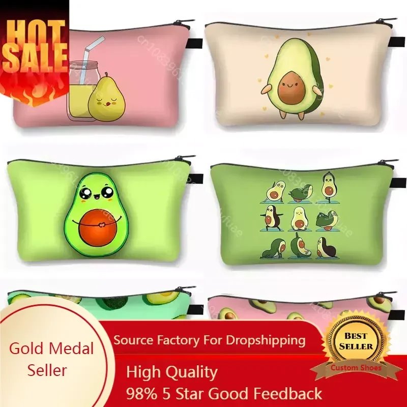 

Cartoon Avocado Strawberries Print Cosmetic Bags Fruit Outdoor Portable Makeup Bag Cute Practical Storage Bag