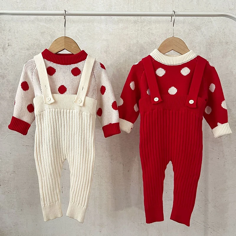 

2025 New Autumn 0-3Yrs Children Clothes Infant Baby Girls Boys Clothing Sets Long Sleeved Knitted Pullover Sweater+Overalls