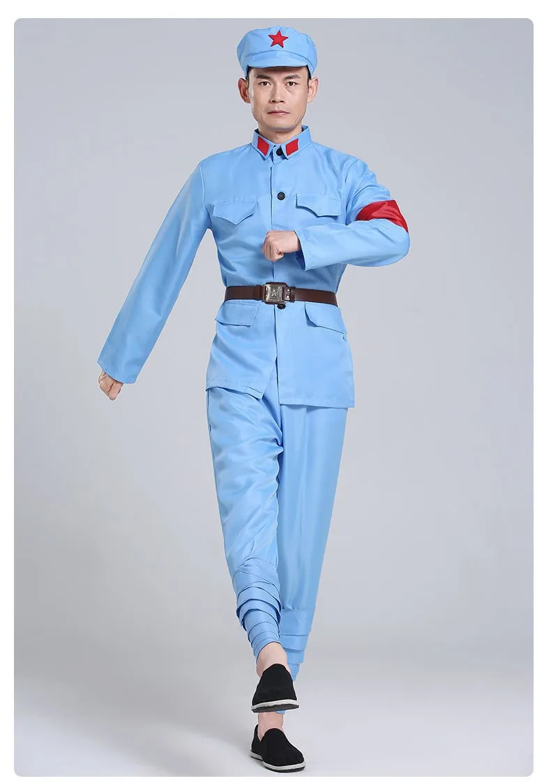 Cotton and Linen Red Army Performance Costumes Eighth Route Army Costumes New Fourth Army Suit Chorus Dance Costume Cosplay view 4